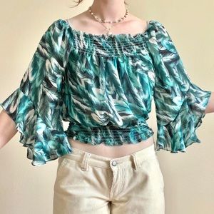 90s sheer tropical blouse 🌿